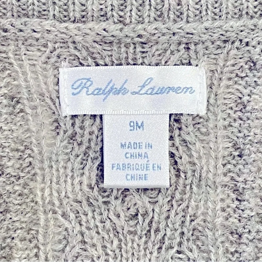 Ralph Lauren Cardigan Sweater Boys 9M Girls Cable Knit Shawl Collar Merino Wool